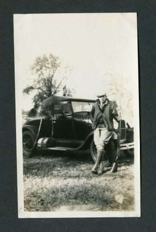 Vintage Car Photo Man W/ Hunting Guns 1928 1929 Model A Ford 432055