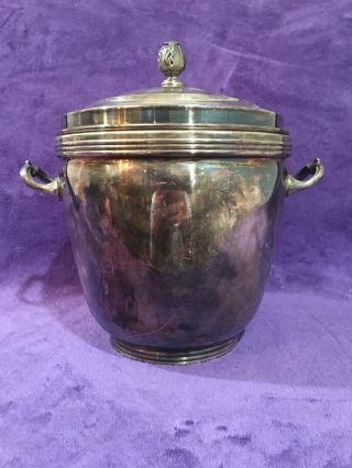 Vintage Sheffield Silver Plated Ice Bucket With Handles And Tong - Thermos Liner