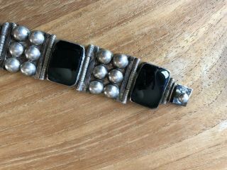 Vintage 1940 ' s Mexican Sterling Silver and Black Onyx Bracelet 2