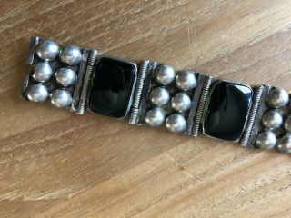 Vintage 1940 ' s Mexican Sterling Silver and Black Onyx Bracelet 3