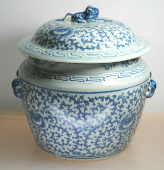 Vintage Asian Oriental Blue Glaze Covered Jar / Pot With Foo Dog On Lid