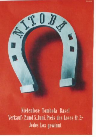Vintage Poster Swiss Lottery Nitroba Horse Shoe C.  1940