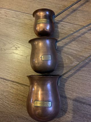 Vintage Set Of 3 Graduated Copper & Brass Spirit Warming Ladles.