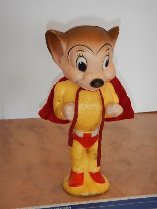 1950s Terrytoons Mighty Mouse Vinyl / Rubber Figure,  9.  5 Inches,  With Cape
