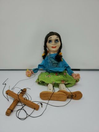 Vintage Mexican Marionette Puppet Female,  Holding Spatula,  Wooden Legs/shoes
