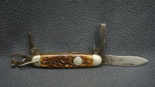 ,  Vntg Remington Usa Rs3333 Boy Scout Camp Pocket Knife W/bone Handle Scales,