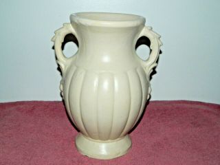 Vtg 1930s Mccoy Double Handle Vase Jar 30s 40s Art Deco Matte White Melon Rib