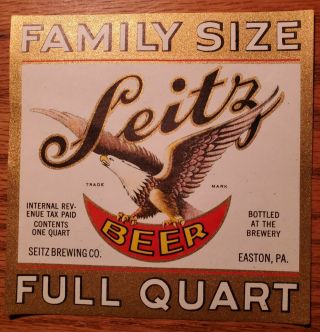 1930s Seitz Beer/ale Irtp 32 Oz Winged Eagle Post Prohibition Label Easton Pa