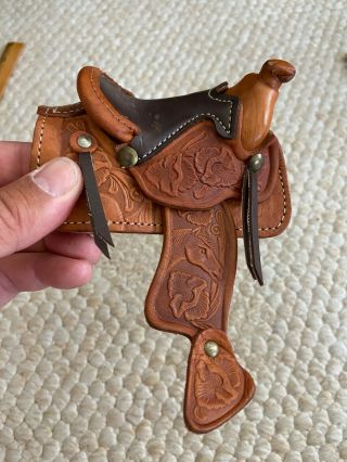 Tooled Leather Miniature Western Saddle - Western Decor,  Toy Horse Saddle