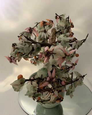 Vintage Chinese Jade Bonsai Glass Flowers Tree in Ceramic Pot AsIs 3