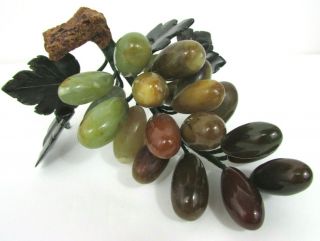 Vtg Chinese Carved Brown Green Red Grapes Stone Fruit Jade Jadeite Nephrite Mcm