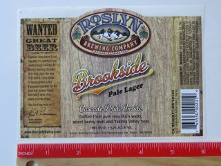Beer Label Sticker Roslyn Brewing Co Bookside Pale Lager Washington Brewery