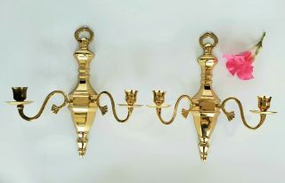 Vintage Double Arm Brass Wall Sconce Candle Holders - A Pair