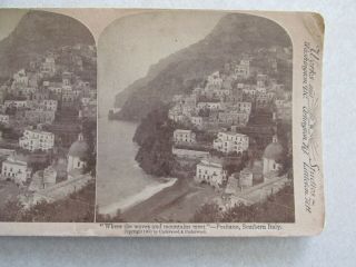 Sv120 Stereoview Photo Card Positano Southern Italy Town Scene 1900
