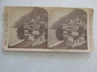 SV120 Stereoview Photo Card Positano Southern Italy Town scene 1900 2