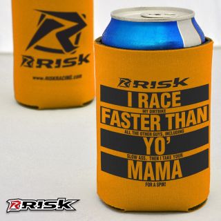 Risk Racing Beer Koozie Cozy Orange Humourous Beer Bottle Can Holder
