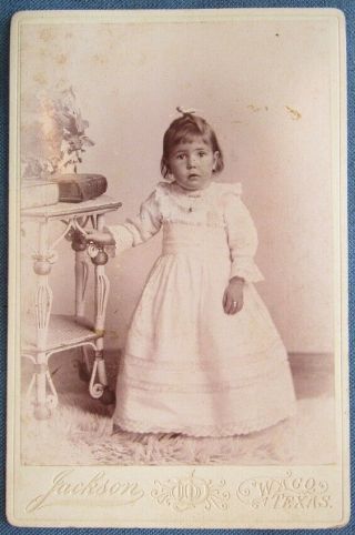 Great Victorian Era Cabinet Card Photo Of A Girl With Bird On Her Head; Waco,  Tx