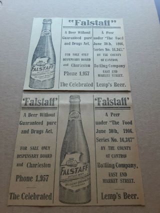 1912 Falstaff Beer Newspaper Ad Wm J Lemp Brewing Co St Louis