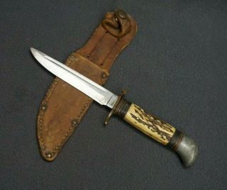 ,  Vtg P.  Holmberg Eskilstuna Rostfri Fixed Blade Knife Stag Handle W/sheath,