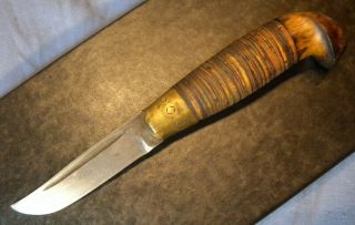 7.  5 Inch Handmade Birch Handle Kauhaua Knife Finland Signed Blade