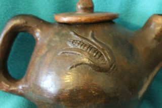 Vintage Navajo Tea Pot Corn Pinon Pine Pitch Pottery LS Signed Primitive 90 ' s 2