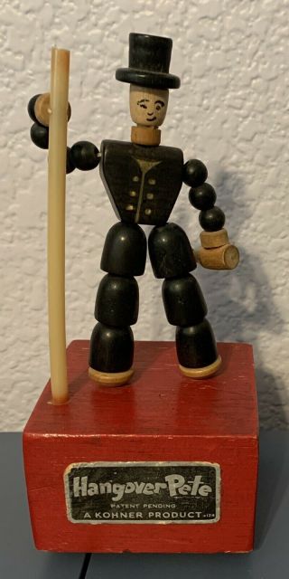 Vintage Hangover Pete - Wooden Push Puppet Push Up Toy Kohner 1950s,  Very Rare