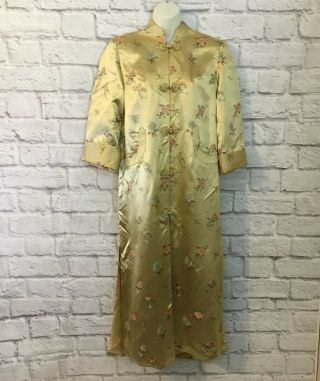 Vtg Peony Chinese Kimono Robe Silk Gold Exquisite 34 Women Theatrical Costume
