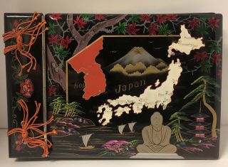 Vintage Japanese Photo Album Souvenir Musical Hand - Painted Map On Cover