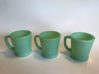 Set Of 3 Vintage Fire King Jadeite Oven Ware D Handle Coffee Mugs Pre - Owned