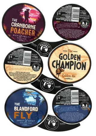 9 X Badger Brewery (dorset) Beer Labels - Set A