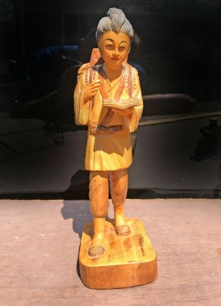 Asian Chinese Wood Carved Statue Figurine Scholar
