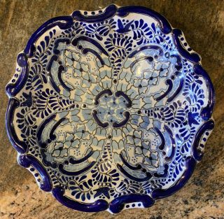 Uriarte Talavera Puebla Mexico Blue White Regina Bowl 9.  5 Inches Pottery Perfect