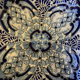 URIARTE Talavera Puebla Mexico Blue White REGINA Bowl 9.  5 Inches Pottery PERFECT 2
