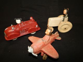 Vintage Sun Rubber Co.  Mickey Mouse Toys Mickeys Air Mail,  Tracto,  Fire Dept.