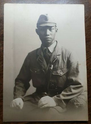 Japan 1923 Photo Of Soldier In Uniform Holding Sword.  Japanese Writing On Back