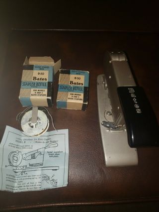 Vintage Bates Model C Wire Fed Stapler And Bates B - 50 Refills