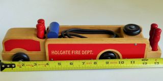 Vintage Holgat Fire Dept Truck Wooden Pull Toy With Wooden People