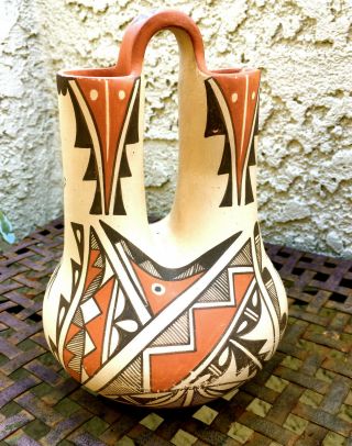 Vintage Pueblo Indian Hand - Painted Pottery Vase,  8 In.  Height; 5.  5 In.  Wide