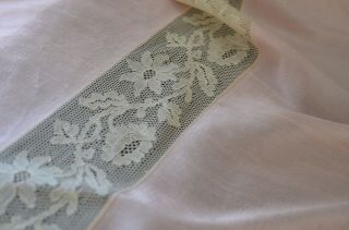 Vintage Pink Silk & Lace Twin Blanket Cover Bedspread Uu866
