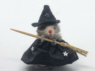 Vintage Miniature Real Fur Stuffed Animal Mouse Witch Made In West Germany 2.  5”