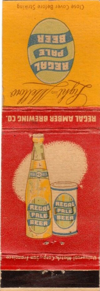 Regal Pale Beer Matchcover Matchbook Vintage Advertising