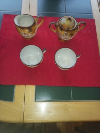 Vtg Hand Painted Japanese Moriage Satsuma Dragonware Moritama Tea Set Moriage