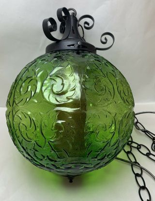 1960s Vtg Mcm Mid Century Modern Green Glass Swag Hanging Lamp Light Diffuser