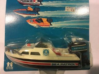 In Package Vintage Tomy Mighty Motor Boats Sea Patrol Wind Up Toy 1980