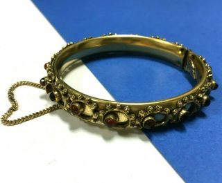 Vintage Sandor Bangle Bracelet Carnelian Cabochons Hinged Gold Pl Bb105zzo