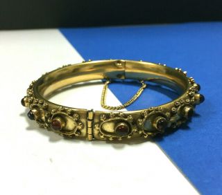 Vintage SANDOR Bangle Bracelet Carnelian Cabochons Hinged Gold PL BB105ZZo 2