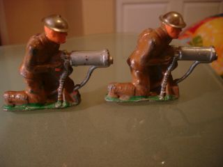 Vintage 2 Barclay Manoil Lead Kneeling Soldiers With Silver Machine Guns