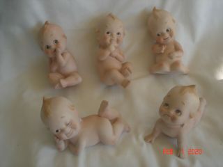 Set 5 Vtg.  Lefton Kewpie Doll Piano Baby Bisque Figurines Kw 228 Winking Mad,