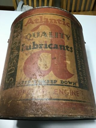 Atlantic Quality Lubricants 5 Gallon Tractor Engine Oil Can Container Vintage