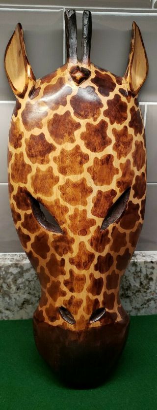 African Mask Wooden Giraffe Hand Carved In Kenya